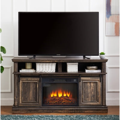Modern Entertainment Console TV Stand With 23  Fireplace Insert, Multipurpose Sliding Door TV Cabinet Large Storage Space, 58.11  W  15.79  D  32.36  H Antique Brown