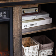 Modern Entertainment Console TV Stand With 23  Fireplace Insert, Multipurpose Sliding Door TV Cabinet Large Storage Space, 58.11  W  15.79  D  32.36  H Antique Brown