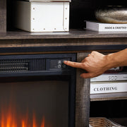 Modern Entertainment Console TV Stand With 23  Fireplace Insert, Multipurpose Sliding Door TV Cabinet Large Storage Space, 58.11  W  15.79  D  32.36  H Antique Brown