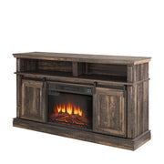 Modern Entertainment Console TV Stand With 23  Fireplace Insert, Multipurpose Sliding Door TV Cabinet Large Storage Space, 58.11  W  15.79  D  32.36  H Antique Brown