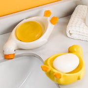 Small Yellow Duck Creative Ceramic Drain Soap Box