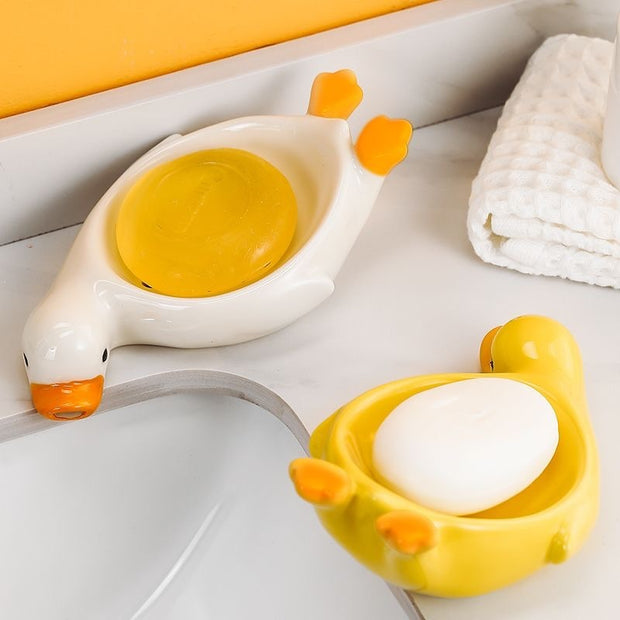 Small Yellow Duck Creative Ceramic Drain Soap Box