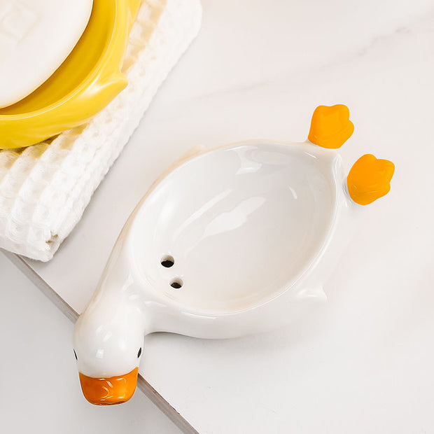 Small Yellow Duck Creative Ceramic Drain Soap Box